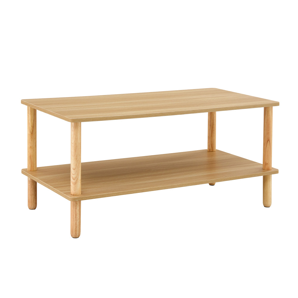 Modern 2-Tier Coffee Table for Living Room Furniture,Rectangular Center Table with Open Storage Shelf,Rounded Rubberwood legs,Stable and Durable,Easy Assembly
