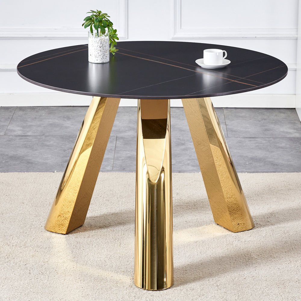 42" Luxury Sintered Stone Table: 0.45" Durable Top + 6" Steel Legs, 500lb Capacity, Stain/Heat-Resistant White/Gray Veined Surface - Modern Minimalist Design