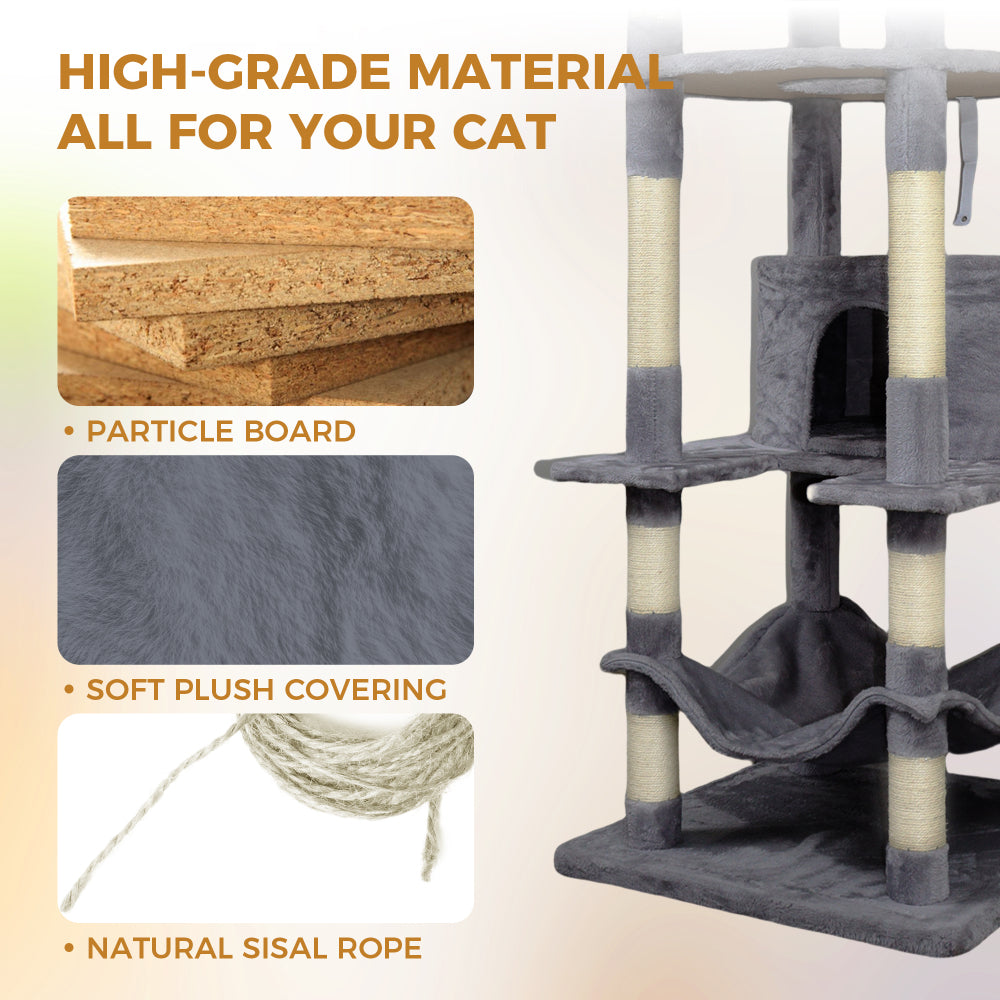 78 in dark gray cat tree tower with large condo  sisal scratching post big hammock and top platform