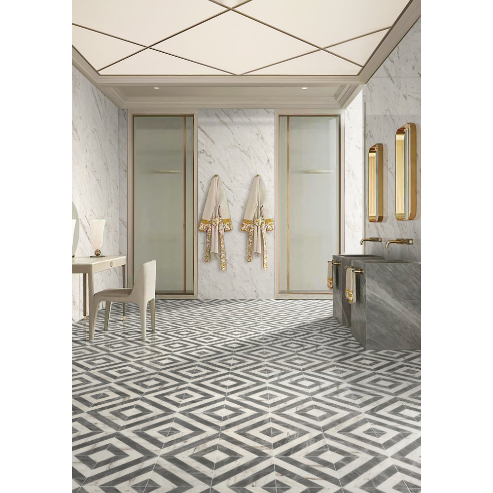 12*12 Waterjet marble,White Grey 2 color, natural marble, for floor and wall,polished marble tile, natural stone, genuine marble, real marble, 1 box 8 pcs