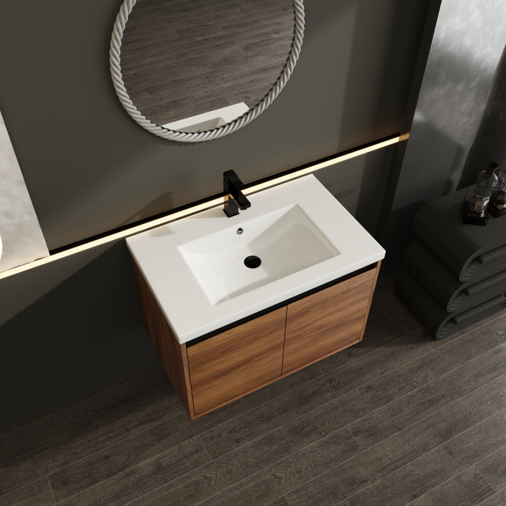 LEVISTAR Brown 30 Inch Bathroom Vanity with resin Countertop Sink,  2 Doors Bathroom Cabinet Set