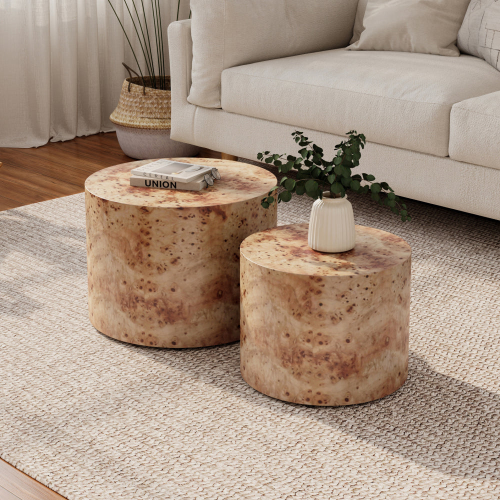 Upholstered Nesting Coffee Tables (Set of 2), Side Table, Footrest, Ottoman & Seat for Living Room Bedroom Entryway Office, Beige Yarn Dyed Fabric