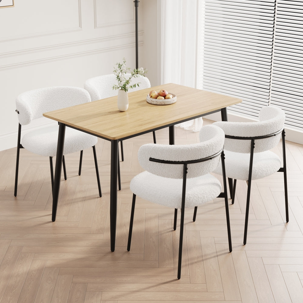 Modern minimalist wood grain tabletop dining table and chair 4-piece set, stylish dining table, kitchen dining table, sturdy and durable, easy to assemble, black metal leg design, suitable for 4-6 peo