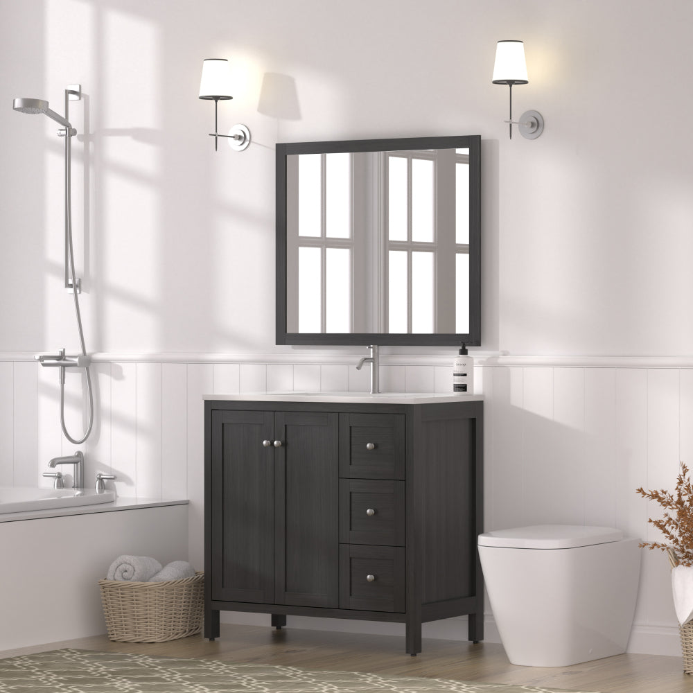 35.5" Bathroom Vanity , Modern Bathroom Cabinet with Basin, Bathroom Storage Cabinet with Soft Closing Doors and 3 Drawers, Munich Black