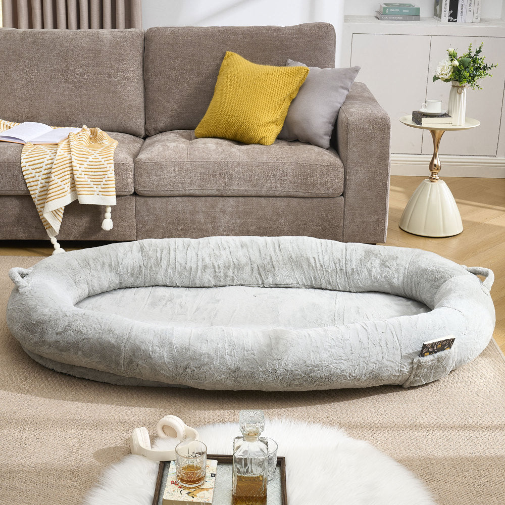 Human Dog Bed for Adult, Giant Extra Large Memory Foam Human Size Pet Bed for People, Fluffy Plush Dog Bed for Human with Storage Pocket  Cover Portable Handle Non-Slip Bottom