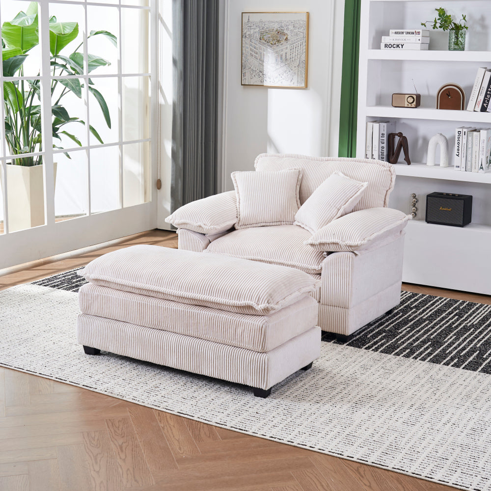56.3 Inch Corduroy single sofa With  2 toss pillows and a ottoman ,Comfy Sofa- Deep Seat Couch for Living Room