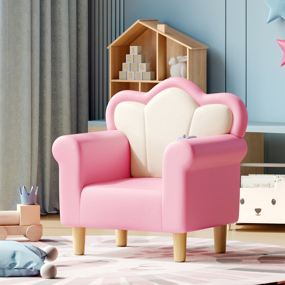 Upholstered Kids Sofa, Princess Armchair for Children, Petal Shape Toddler Sofa Chair for Playroom, Children's Bedroom, Pink+White