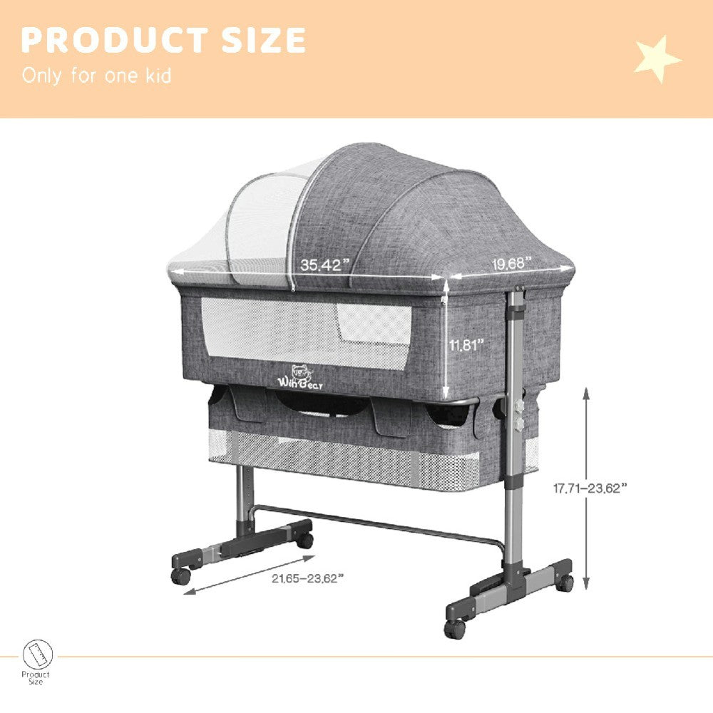Baby Bassinet, Bedside Sleeper,Foldable Baby Bed to Bed, Adjustable Portable Bed for Infant/Baby/Newborn,with Mosquito Nets, Large Storage Bag, Comfortable Mattresses, Lockable Wheels
