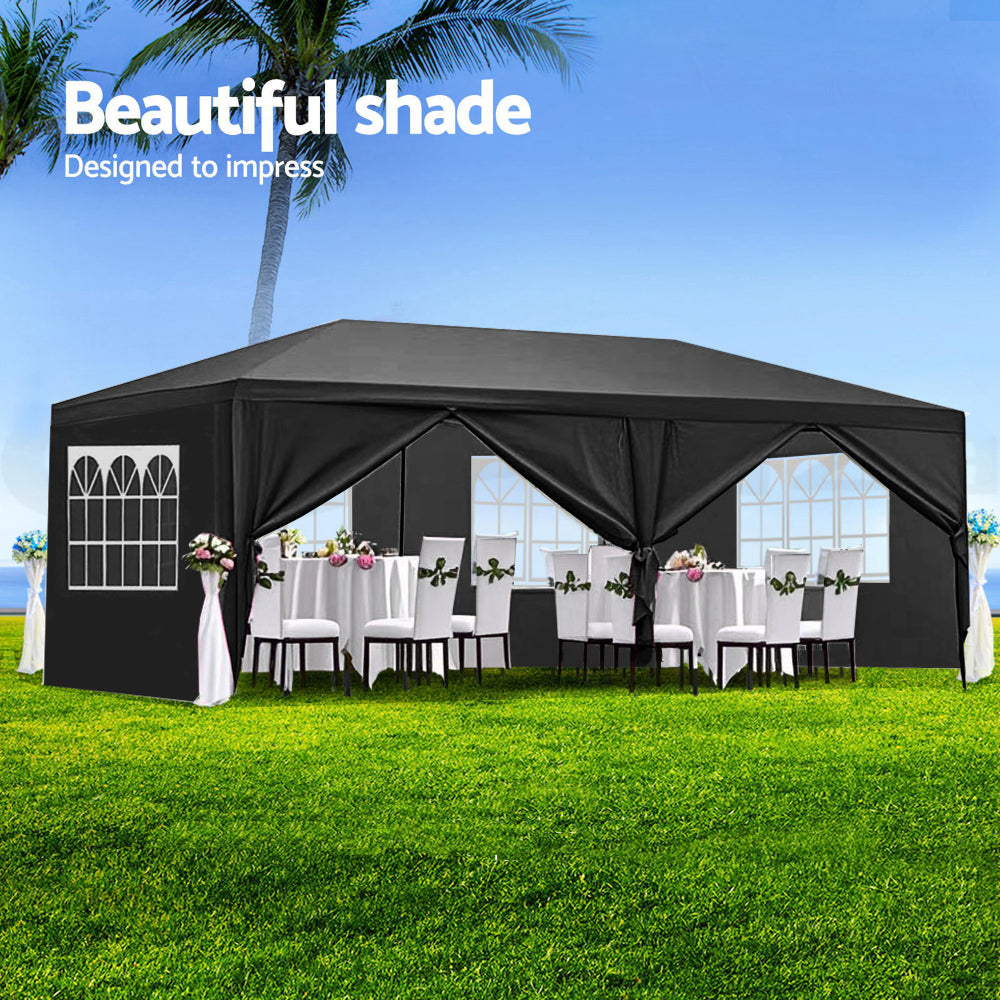 10x20' Wedding Party Canopy Tent Outdoor Gazebo with 6 Removable  Sidewalls Black Color