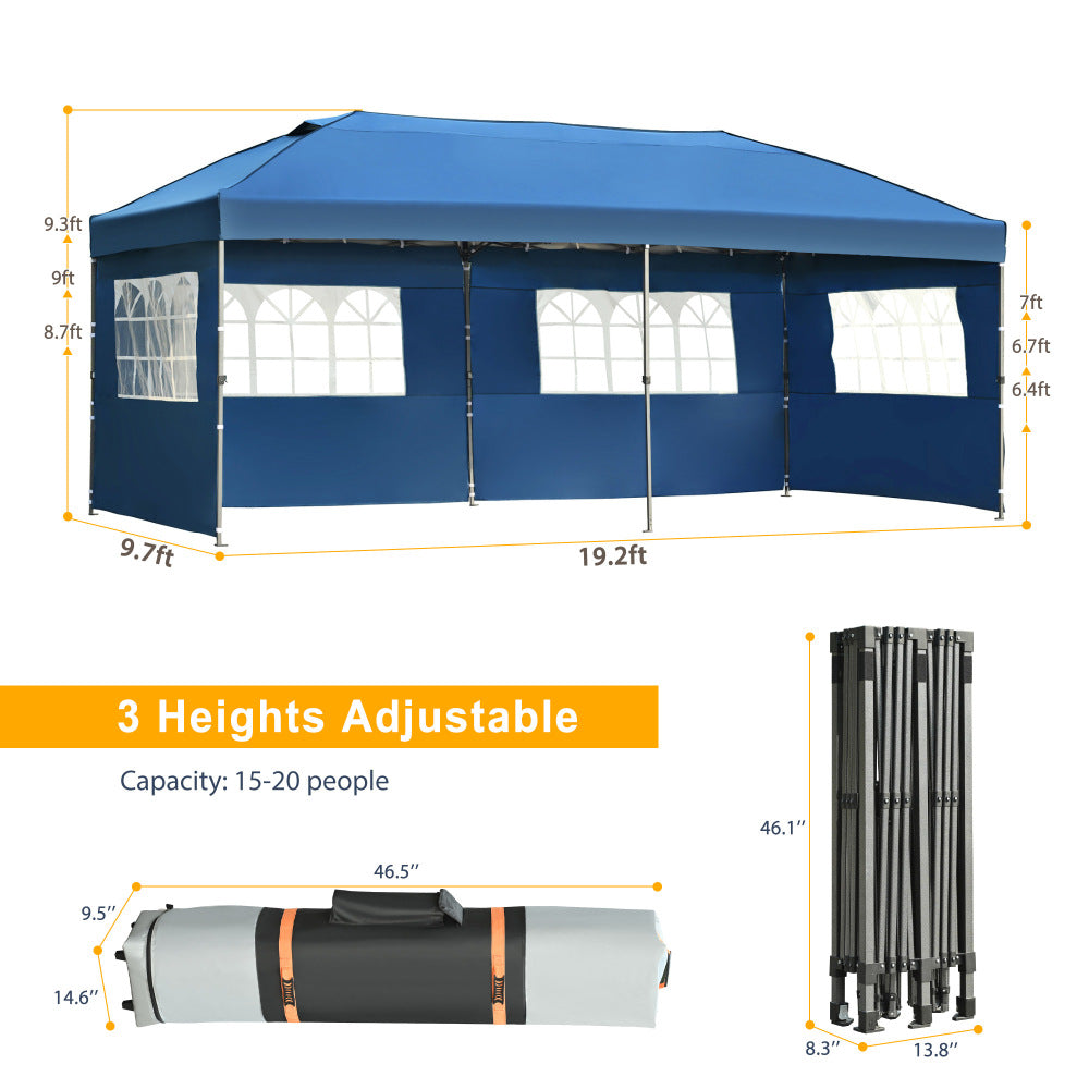 TREXM 10x20 Pop Up Canopy with Sidewalls, Outdoor Canopy Tent Heavy Duty for Backyard, Wedding Party Tent for Parties with Wheeled Bag (Blue)