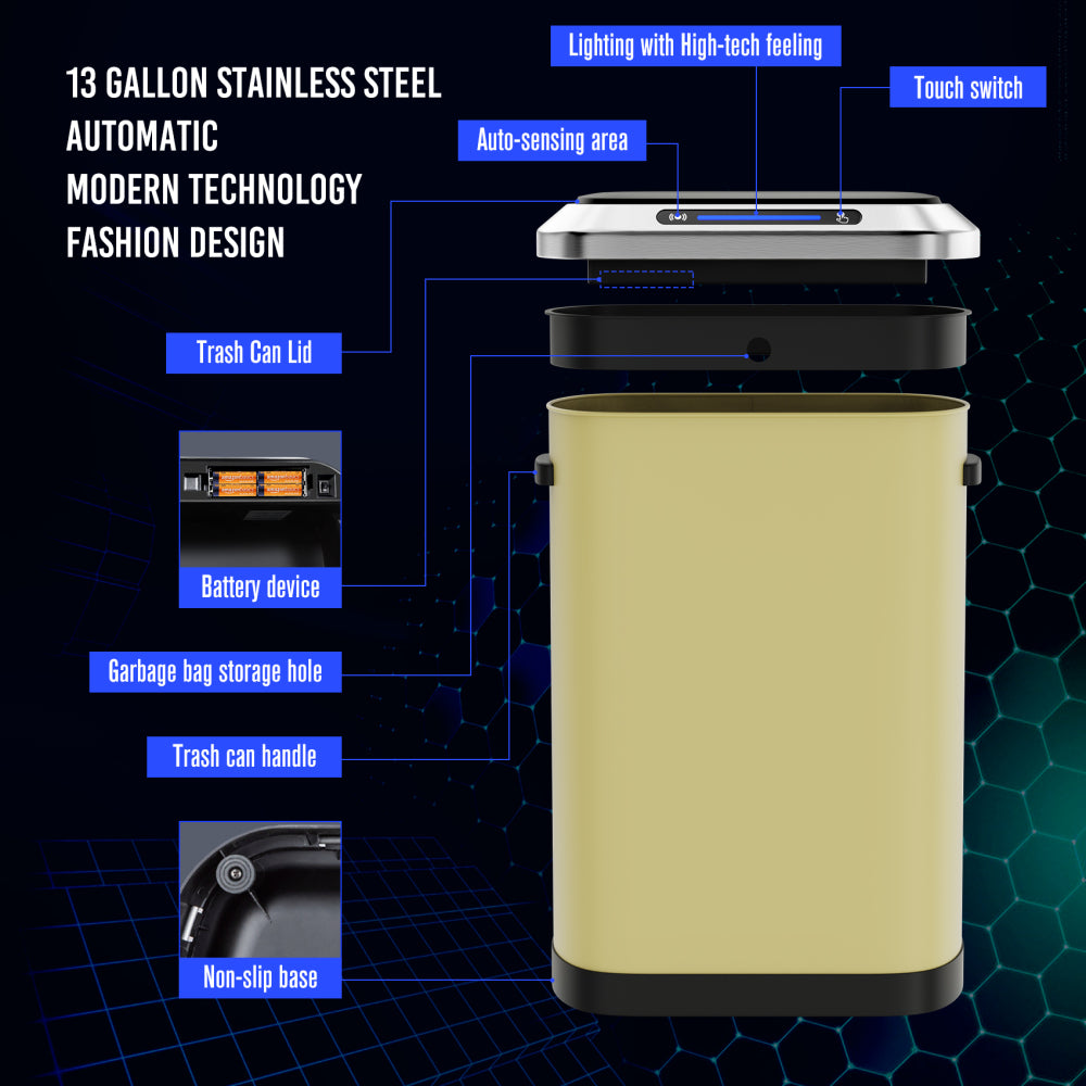 50L Smart automatic Trash Cans -  Full Intelligent Sensor  -yellow
