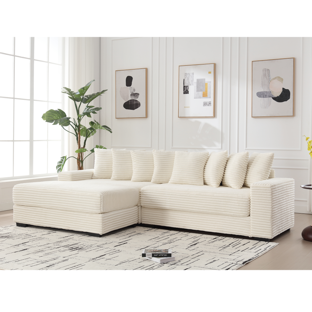 [NEW ARRIVED] [VIDEO PROVIDED] Oversized Two-Piece  Couches,  L Shaped Sofa, Corduroy, Left Chaise Daybed,with Armrests,Eight Throw Pillows,Corner Sofa,Easy To Assemble, Black
