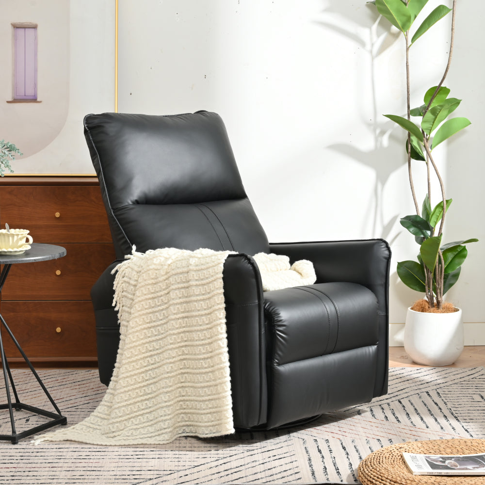 Rocking Recliner Chair,360°Swivel Nursery Rocking Chair,Glider Chair,Modern Small Rocking Swivel Recliner Chair for Bedroom,Living Room Chair Home Theater Seating,Side Pocket(Black+360°Swivel )