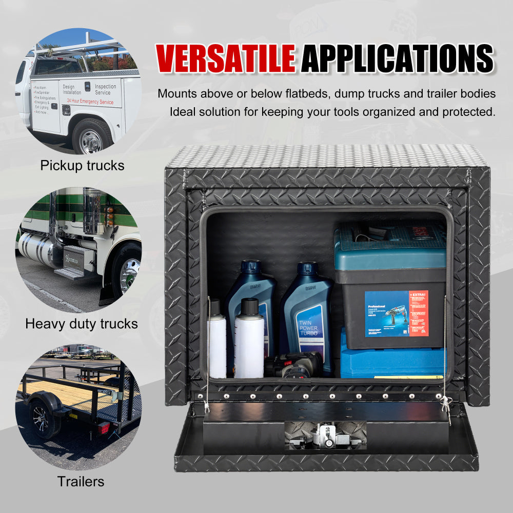 24 inch aluminum underbody truck tool box heavy duty underbed toolbox tool storage organizer chest  waterproof  diamond thread plate  ideal for pickup truck ATV RV trailer