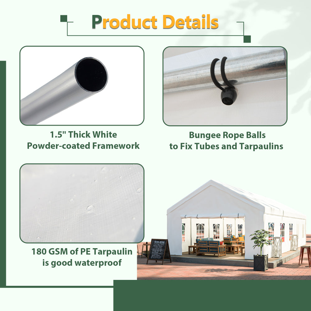 16x32 FT Party Tent with 3 Storage Bags & Removable Sidewalls, Outdoor Canopy Gazebo for Carport Camping Garden Wedding BBQ Commercial