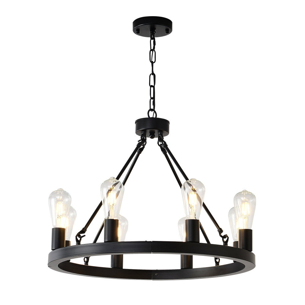 8-Light (No Bulbs) Matte Black Wagon Wheel Chandelier Farmhouse Modern Small  Round Chandelier for Living Room Kitchen Island Foyer Hallway Entryway Bedroom  Dining Room Light Fixture Ceiling Hanging