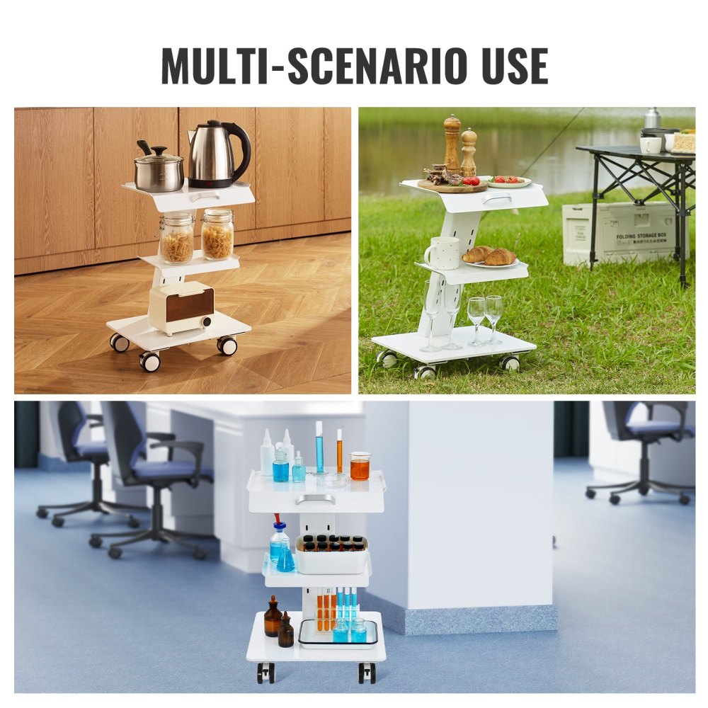 Lab Trolley, 3-Layer Rolling Lab Cart, Metal Mobile Trolley with Swivel Wheels, Tray Rolling Clinic Cart 220 lbs Weight Capacity, for Lab, Clinic, Beauty and Salon