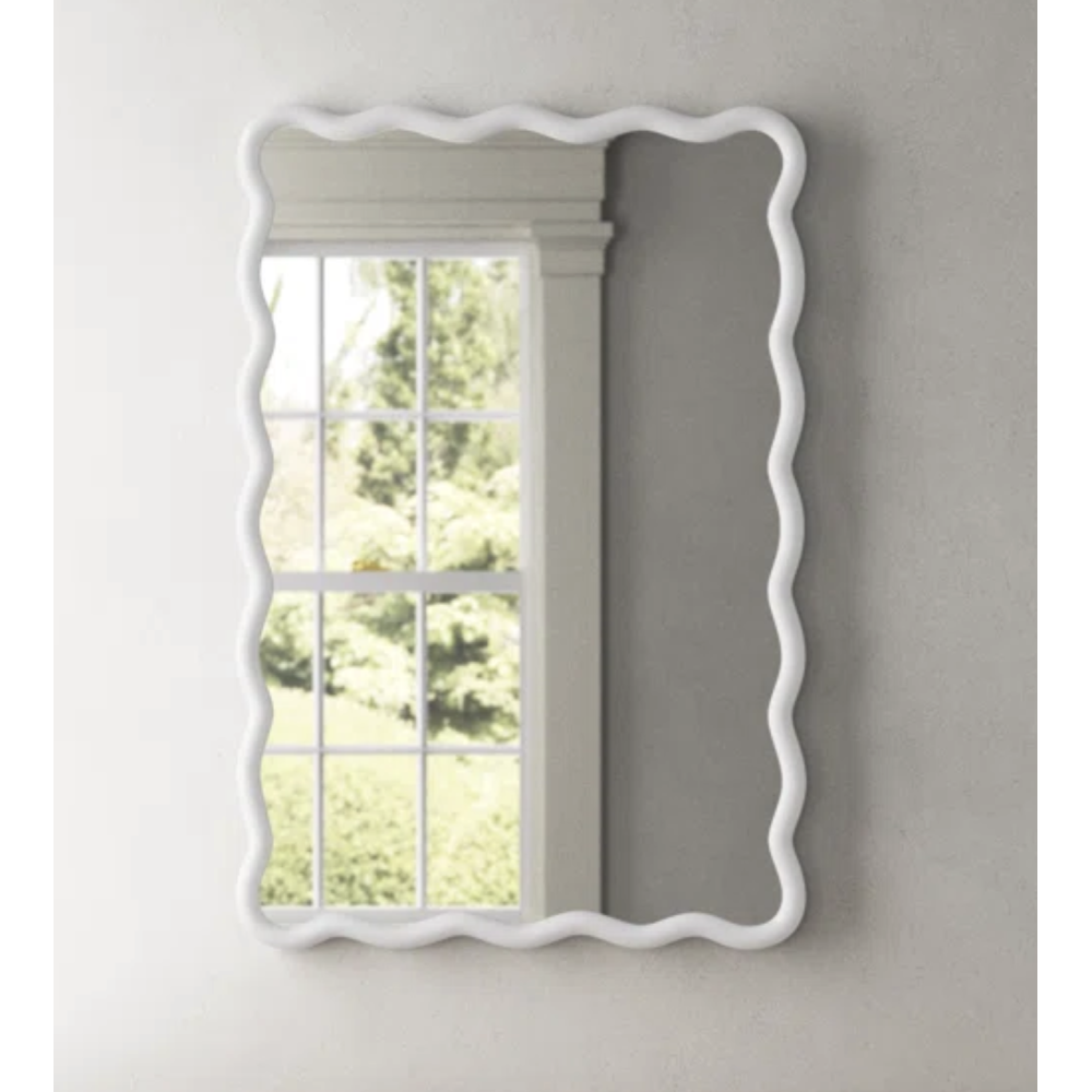 Solid Wood Wavy Rectangle  Mirror-Natural-Wood   40" x 28" Modern Mirror Wall Decor for Bathroom, Bedroom, Living Room, Dining Room, Cloakroom, Entryway