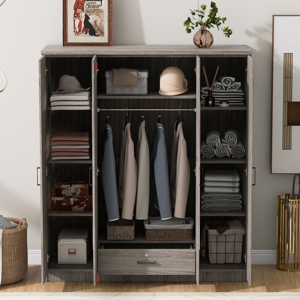 3-Door Wardrobe with 2 Drawers, White