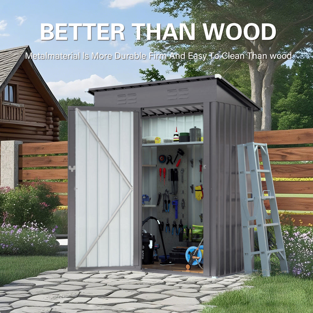 5X3 FT Metal Outdoor Storage Shed, Tool Shed with Pitched Roof and Lockable Door Compact Metal Tool Shed for Garden, Backyard, Patio, Everyday Sundries and Bike Storage, Gray