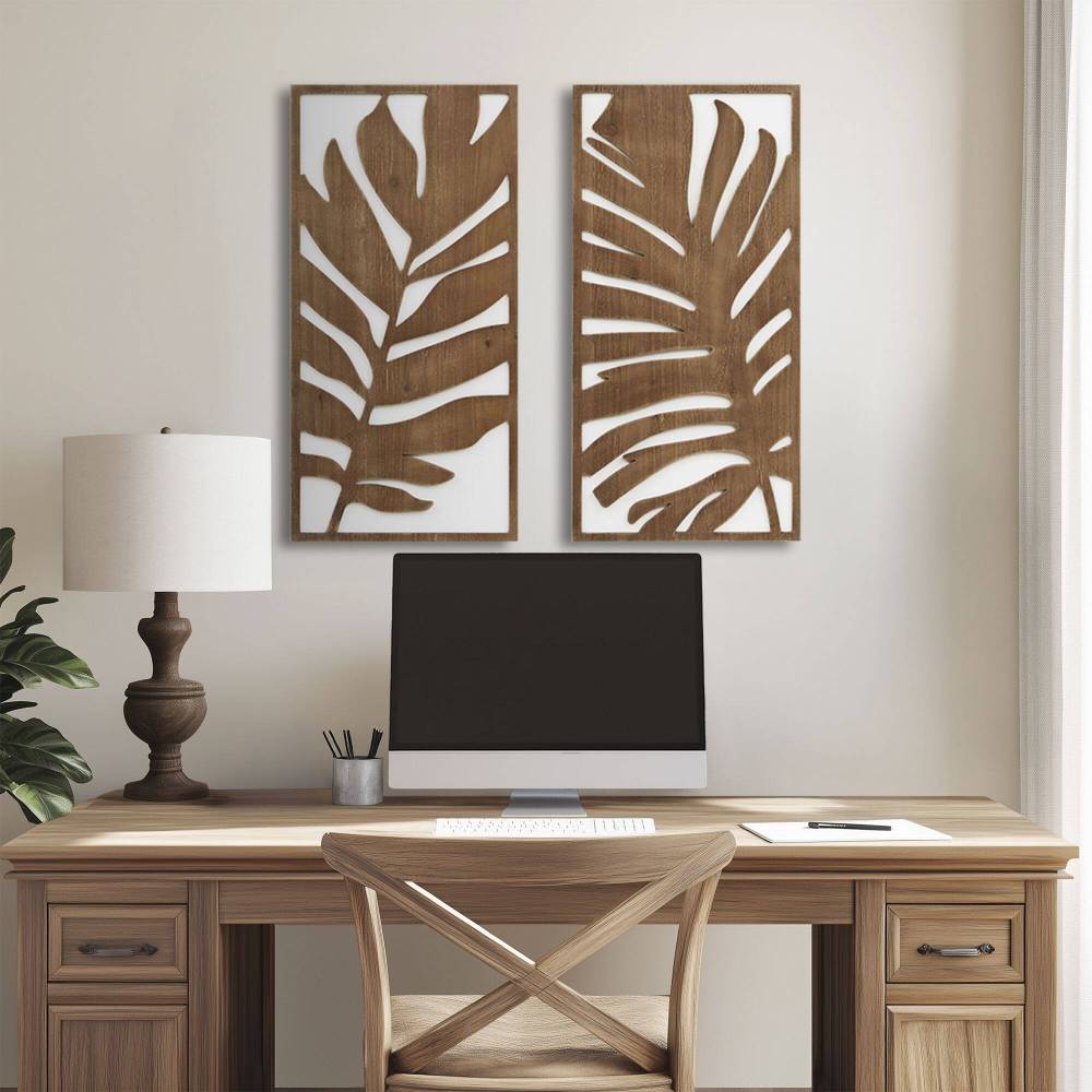 Birch Botanical Two-tone Wood Panel Wall Décor Set