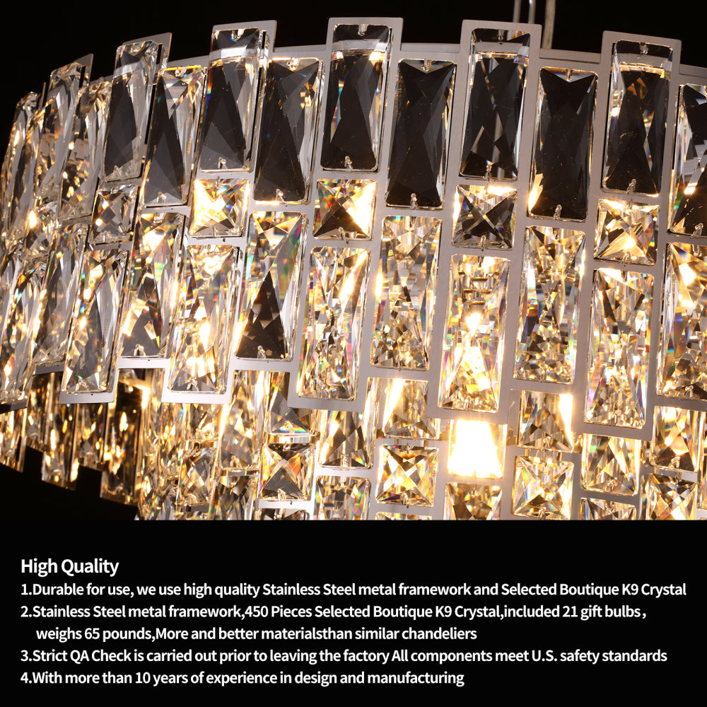 Chrome Luxury Crystal Chandelier for Dining Room, 32-Inch Modern Ceiling Light, French Empire Style with Premium K9 Crystals, Elegant Chrome Finish, Perfect for Living Room or Bedroom, 21-Light Fixtur