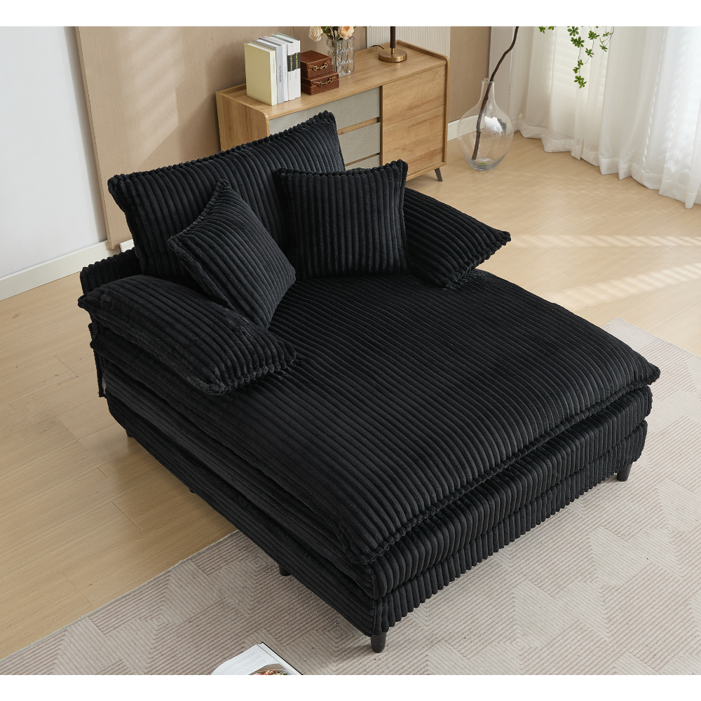 [NEW ARRIVED] [VIDEO PROVIDED] 54.75" W Oversized Chaise Lounge Chair,Fluffy cushioned sofa bed,Deep Seat,Corduroy,2 Pillows,4 gears can be adjusted,Leisure Sleeper Sofa Chair for Living Room, Black