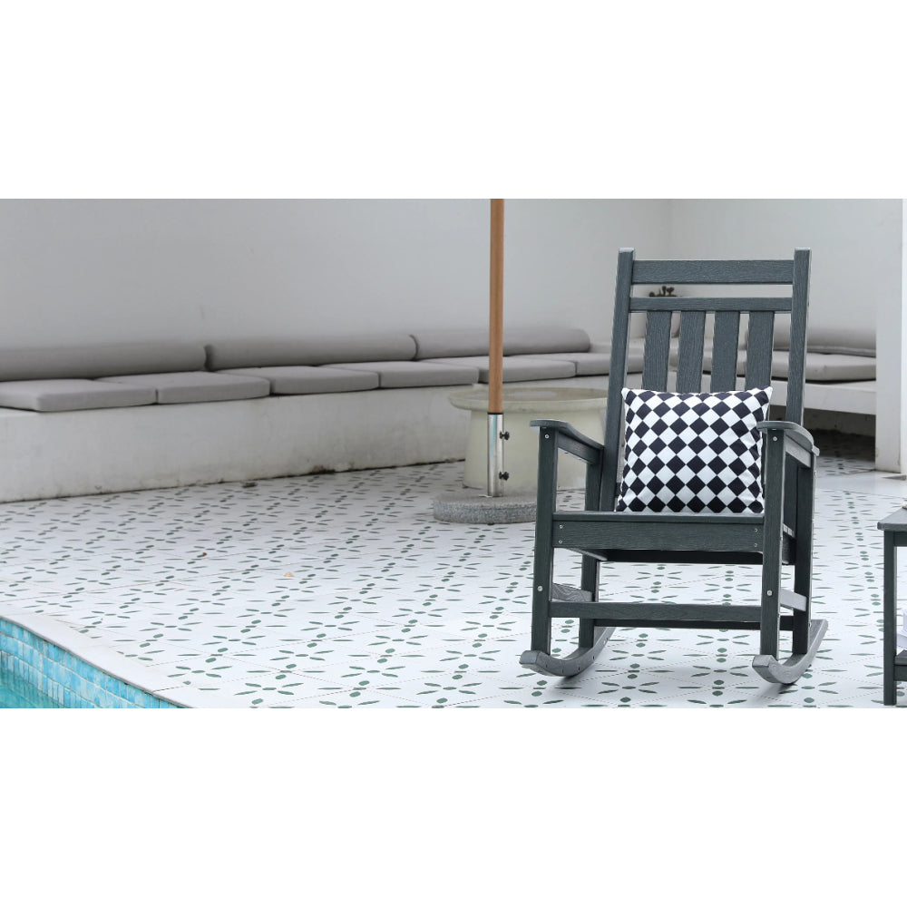 Oversized Rocking Chair with Wood-Texture, Outdoor Rocking Chair for Adults, All Weather Resistant Porch Rocker for Lawn Garden, Grey