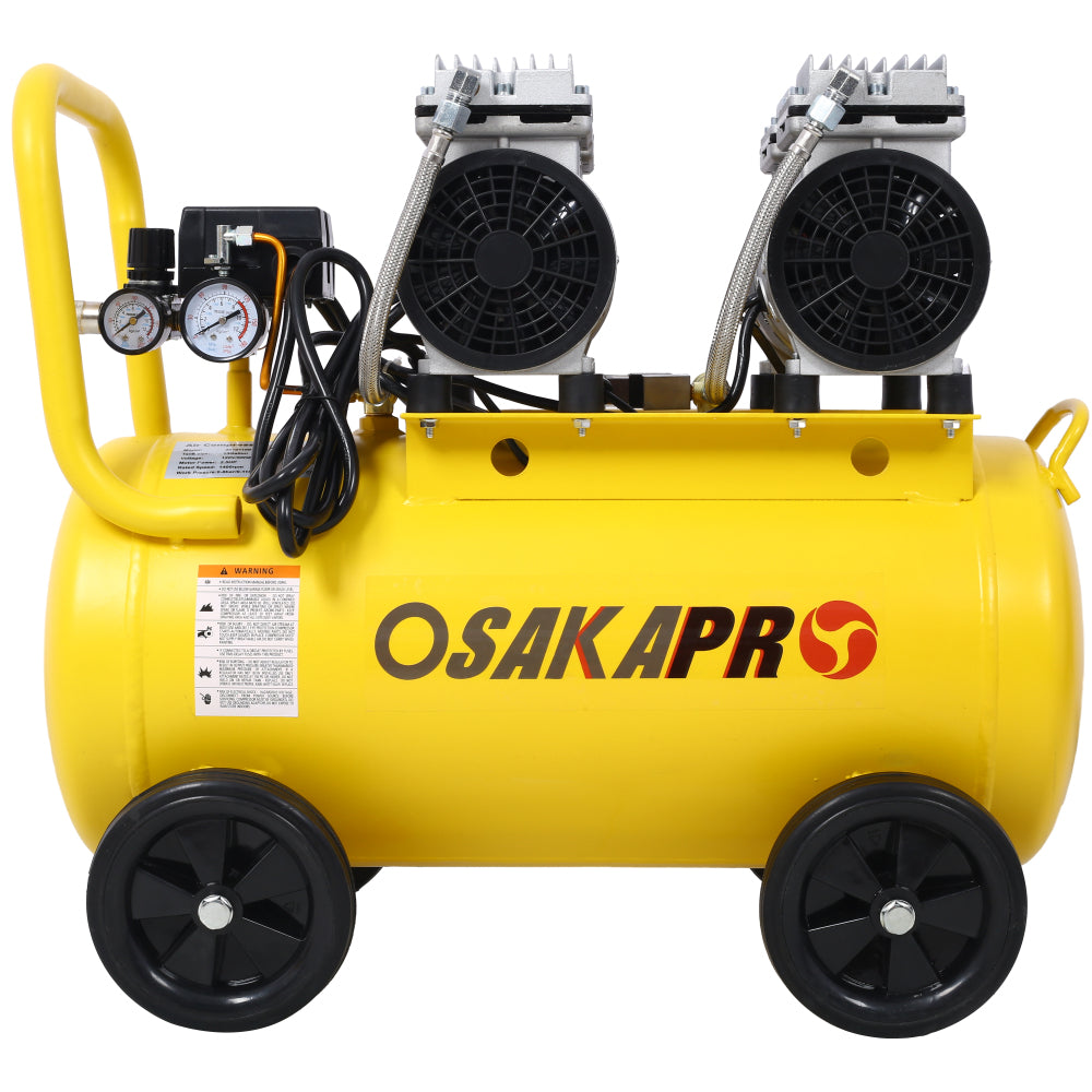 2.5 HP Silent Air Compressor 13 Gallon, Oil-Free, Electric Shop Air Compressor Portable,Lightweight with Wheels, 70 dBA Noise Level, with Automatic Drain Valve,Yellow