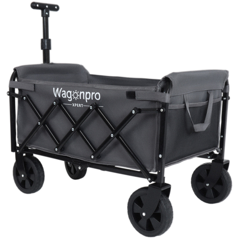 Expandable Dual-Layer Utility Wagon with 100% Extra Space - Grocery Cart for Camping, Shopping, Sports, Gardening, Fishing, Gray