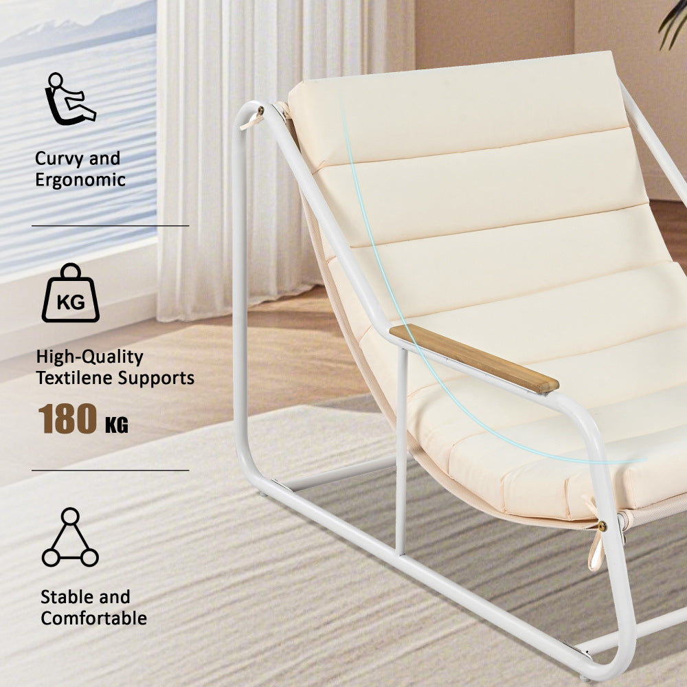 TREXM Outdoor Chaise Lounge Chairs Set of 3, Patio Chaise Lounge Chair with Acacia Side Table, Pool Lounge Chairs for Lawn, Deck, Beach, Beige+White