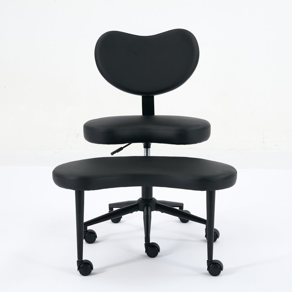 Meditation Chair Plus, Cross Legged Chair with Wheels, ADHD Chair, Criss Cross Desk Chair with Lumbar Support and Adjustable Stool, Flexible Design for Fidgety Sitters, Black PU