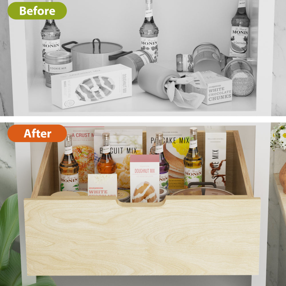 Hard Close Pull Out Cabinet Organizer 8" High Drawer 22½" W x 21" D Wood Slide Out Shelves Cabinet Storage Organizer with Full Extension Rail Slides Pull Out Drawer for Kitchens Cabinet Pantry
