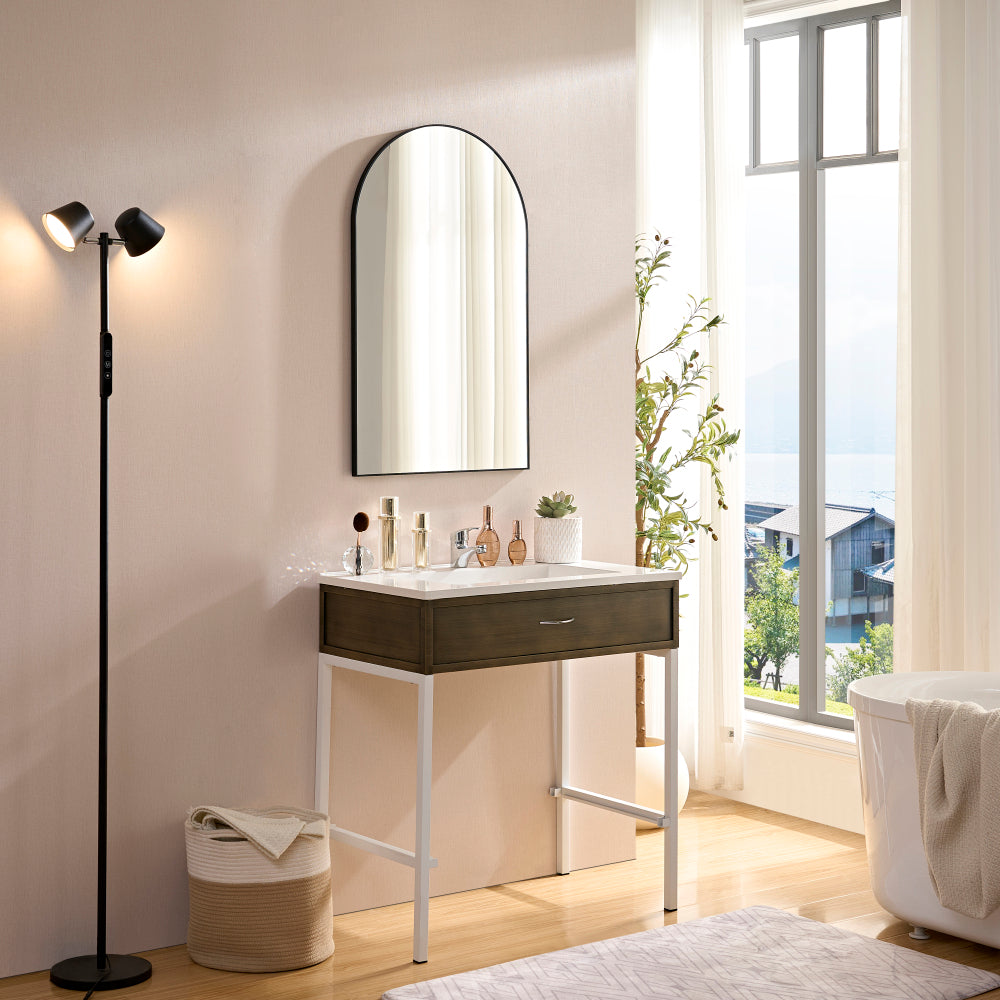 40x30inch Silver Rectangular Wall-mounted Beveled Bathroom Mirror,Square Angle Metal Frame Wall Mounted Bathroom Mirrors For Wall(Horizontal & Vertical)