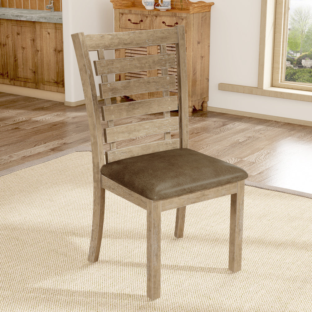 Set of 2 Dining Counter Height Chairs Modern Farmhouse Rustic Look Distressed Design Ladderback Solid Wood