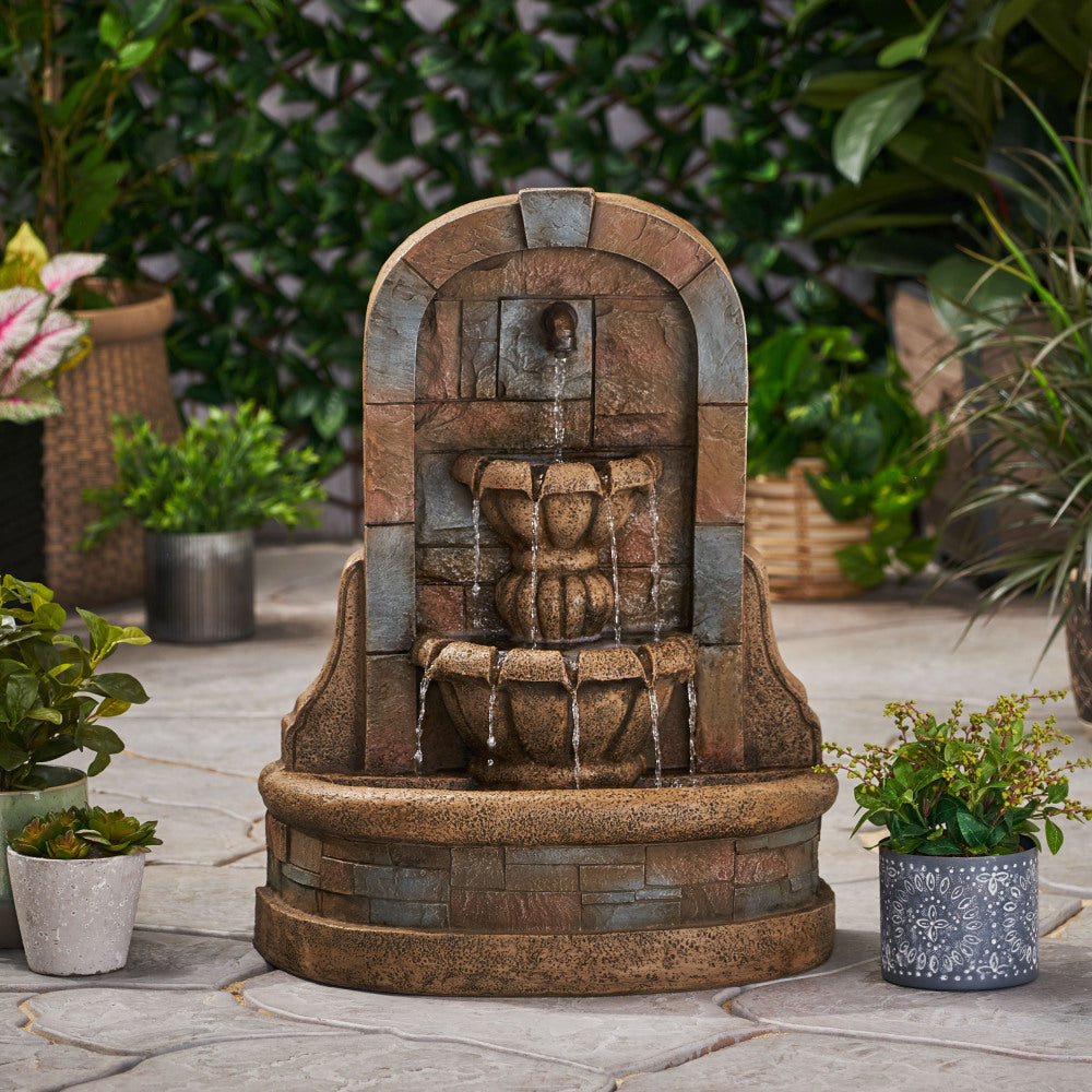 29" High BAGWELL FOUNTAIN Outdoor Weather Resistant Floor Fountain,Stone Gray