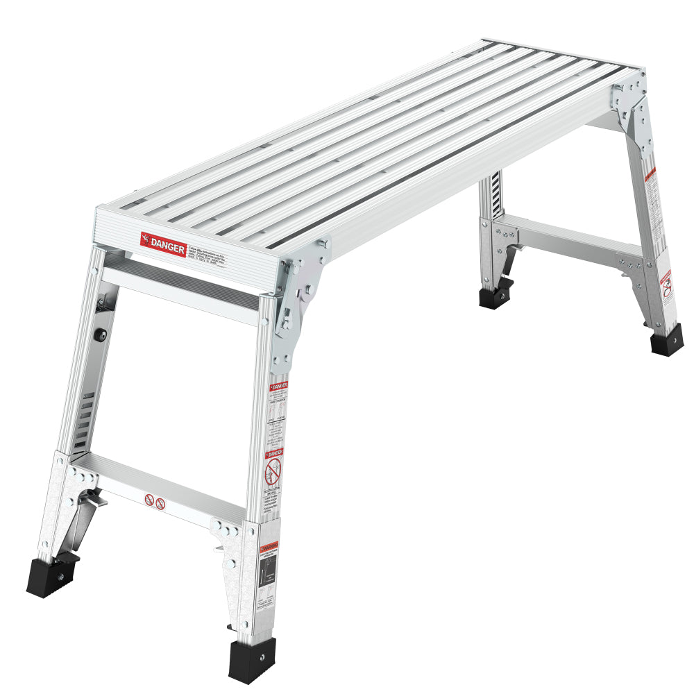 Aluminum Work Platform Large Size Step Stool Folding Portable Work Bench 40"  Width Telescopic Feet 22" -27.5" Height Adjustable