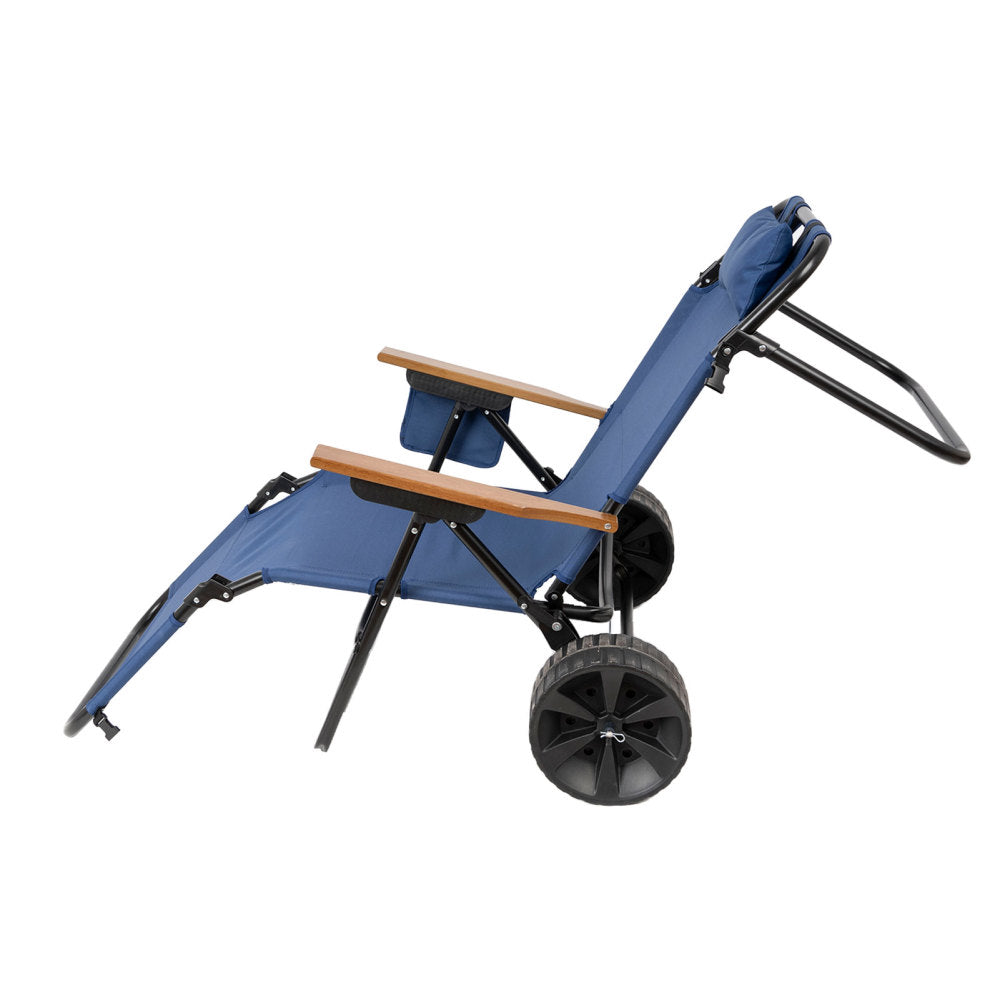 Beach Cart Chairs With Wheels 2 in 1 Foldable Beach Lounge Chair With Integrated Wagon Pull Cart Perfect for Backyard Pool or Picnic