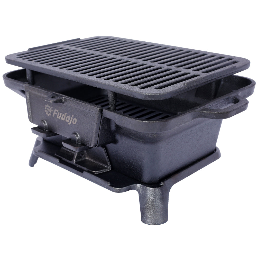 Oval Cast Iron Grill Outdoor, Portable Charcoal Grill and Tabletop Cast Iron Skillet - 100% Cast Iron, Enameled, Durable, Small Charcoal Grill, Camping Stove, Hibachi Grill