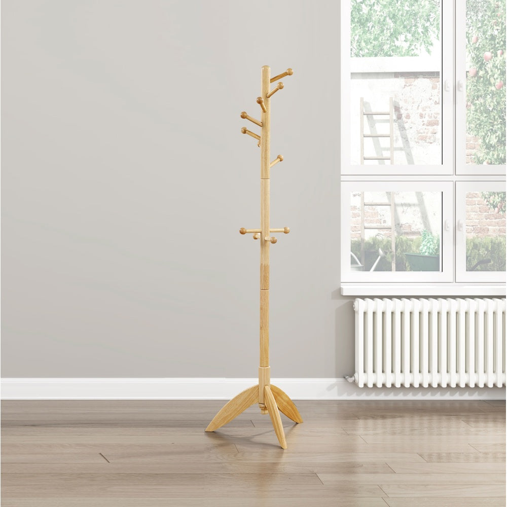 Dark Brown Finish Classic Coat Rack Solid Wood, 10 Hooks Coat Hanger Stand Entryway Home Furniture 1pc