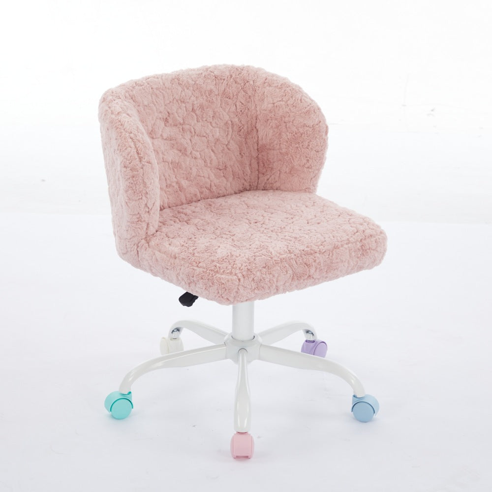 A&A Furniture Office Chair,Artificial rabbit hair Home Office Chair with Metal Base,Adjustable Desk Chair Swivel Office Chair,Vanity Chair(Pink)