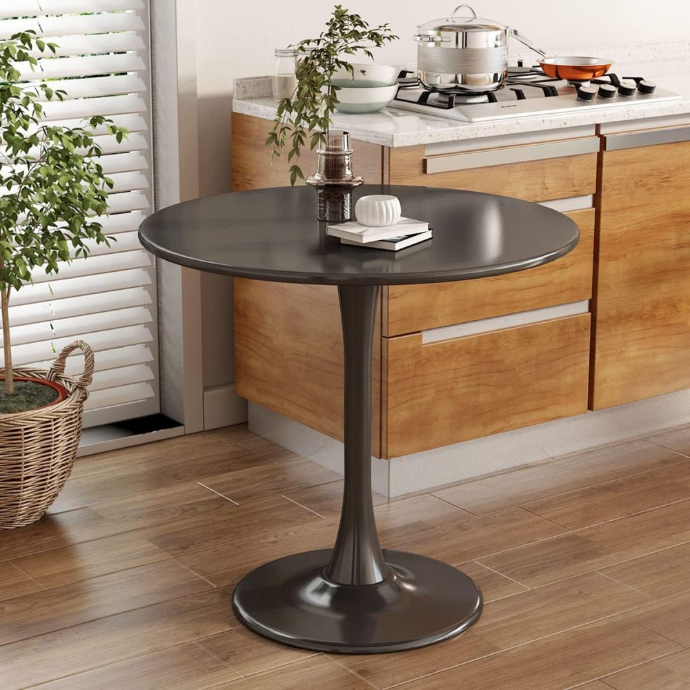 White Round Table, Modern Dining Table, MDF Top and Steel Base Tulip Round Kitchen Table, Mid Century Coffee Table for Living Room 24 Inch,Thanksgiving,Oval Dining Table,Gift for Mother's day