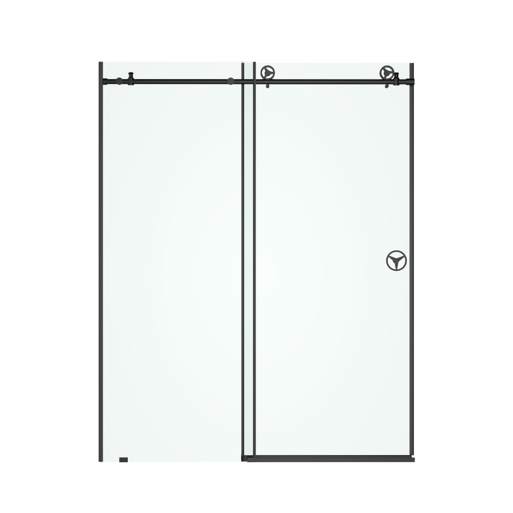 60" W x 76" H Sliding Frameless Shower Door in Matte Black with Clear Glass