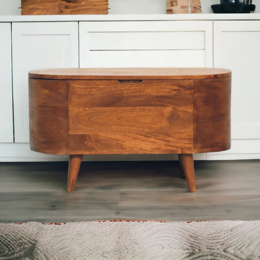 Solid Wood Chestnut Rounded Lid up Blanket Box, Storage Box