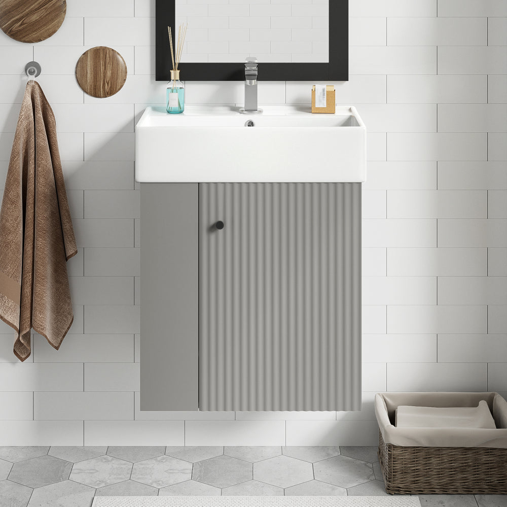21.6" white Bathroom vanity, Combo Cabinet, Bathroom Storage Cabinet, Single Ceramic Sink, Left side storage