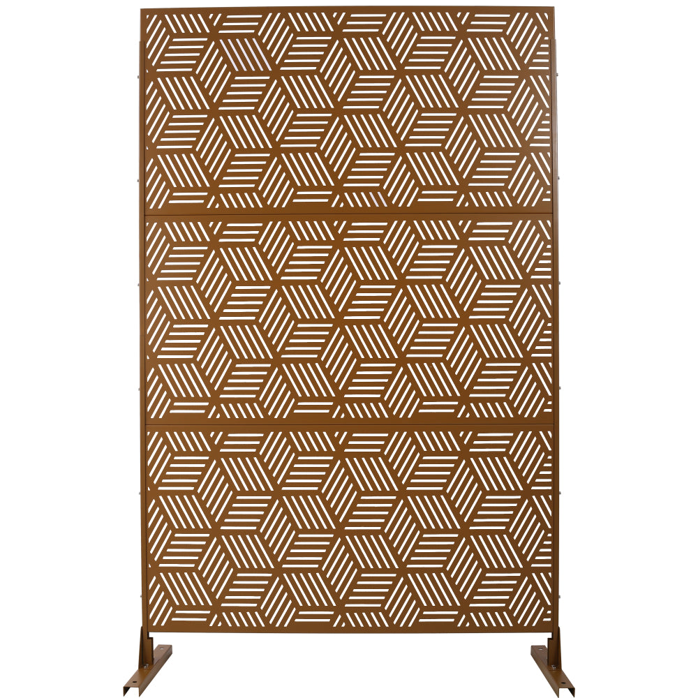 Outdoor & Indoor Privacy Screen Metal Privacy Screen 76" H×48" W, Freestanding Decorative Privacy Screen for Deck Balcony Patio, Privacy Fence Panels for Outside Lawn Garden PS116 BROWN