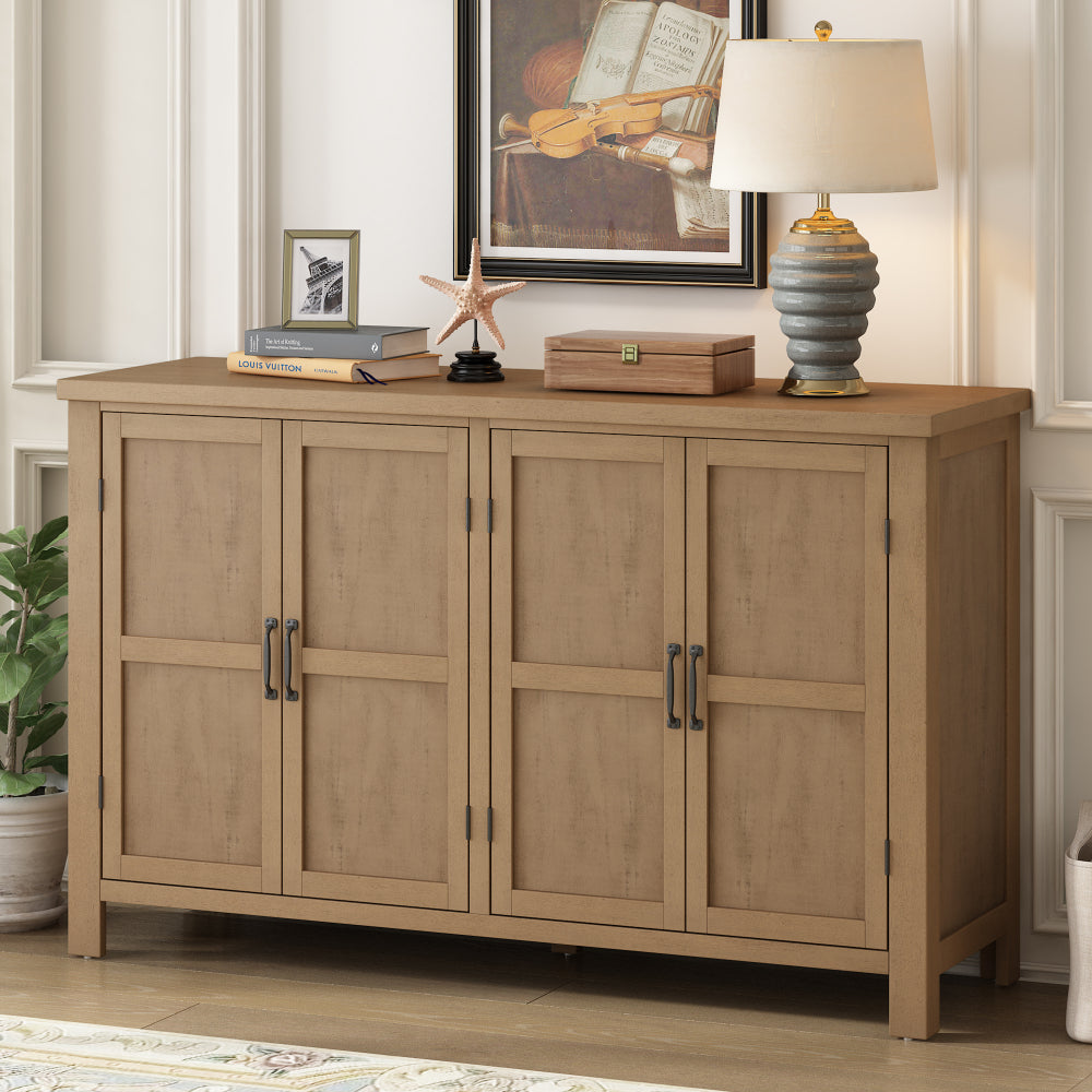 U_STYLE 4-Door Storage Sideboard with Adjustable Shelves and Retro Atimon Handles ,Ample Storage,Pinewood Legs,for Living Room, Study, and Entryway