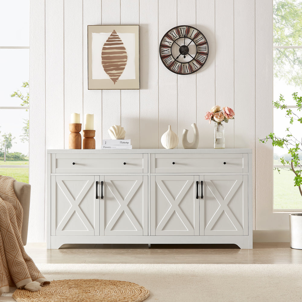 61 inch TV cabinet for living room, multifunctional combination TV cabinet, large capacity storage cabinet, can be used in living room, bedroom, office area, white, 61.3''L x 15''W x 29.8''H.