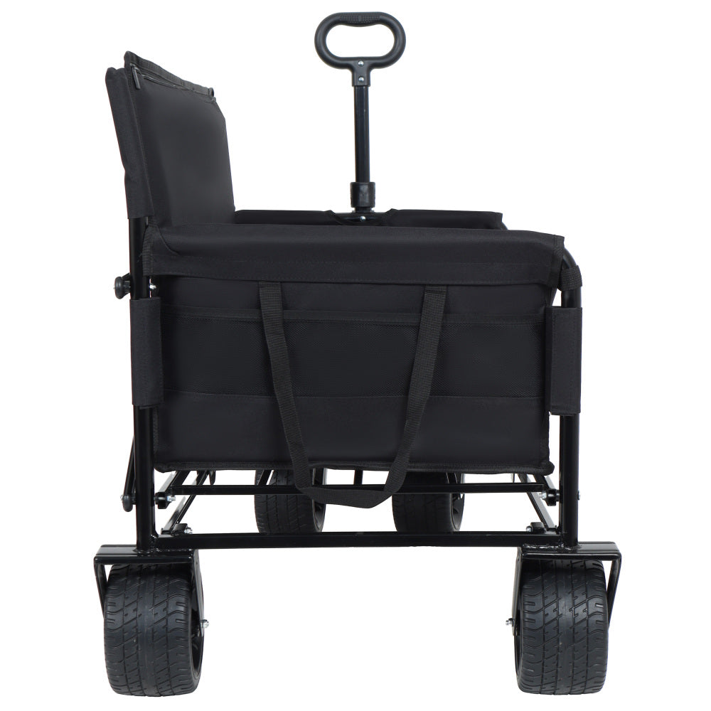 3-in-1 Convertible Folding Wagon Cart with Bench Seat & Storage - 500lbs Heavy-Duty Utility Wagon, 180L Capacity All-Terrain Wheels for Camping, Beach, Sports, Garden, black