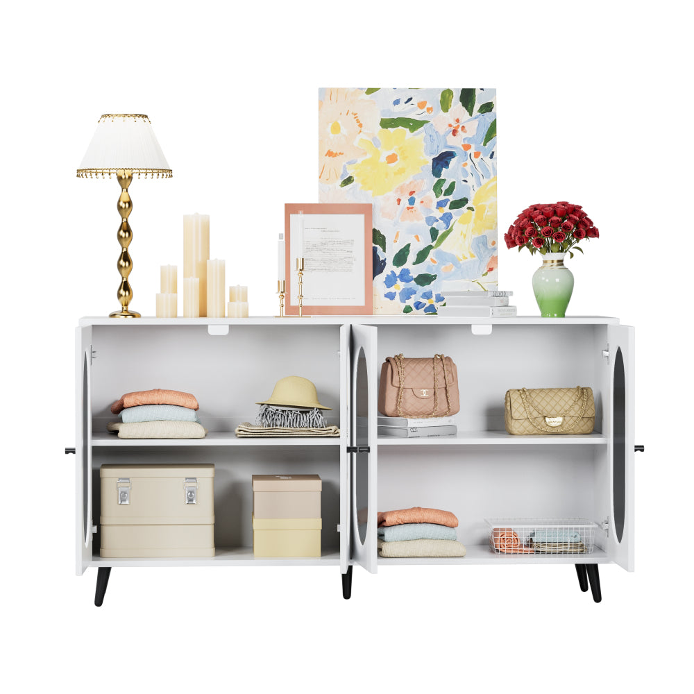Buffet Cabinet with Storage, 60'' Storage Cabinet with 4 Acrylic Doors, Accent Cabinet, Sideboard Cabinet for Hallway, Entry, Living Room, White